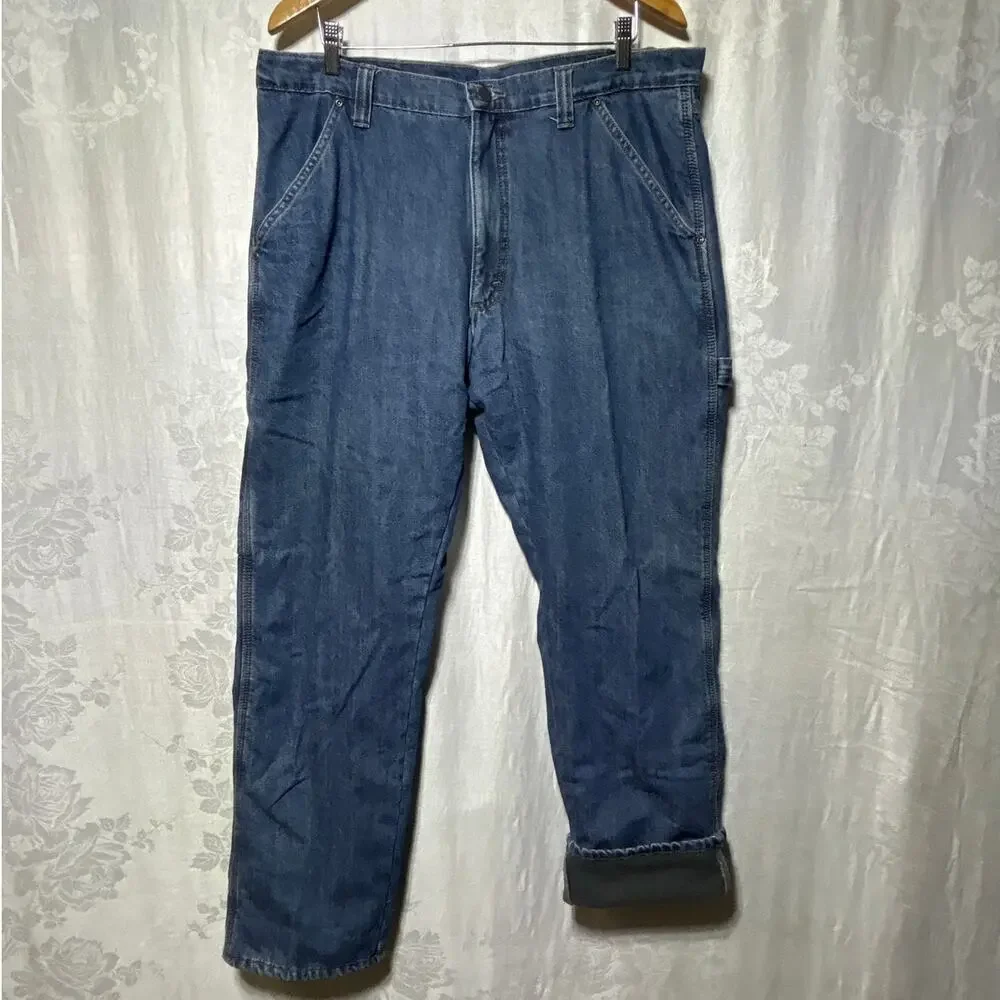 Wrangler Carpenter Jeans 36x34 Fleece Lined Blue Denim Vintage Grunge